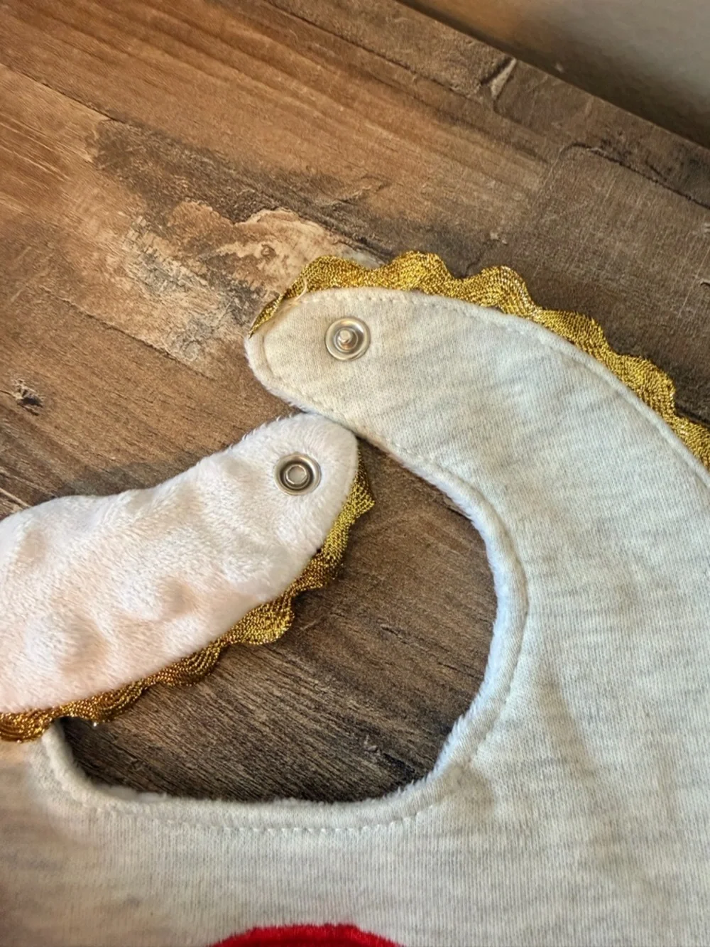 Modern baby Festive Red & Gold Santa Baby Bib with Scalloped Trim
